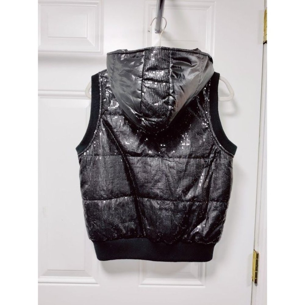 Miss Me Womens Faux Leather Hooded Sleeveless Full Zip Vest Jacket Black Large - Picture 6 of 9